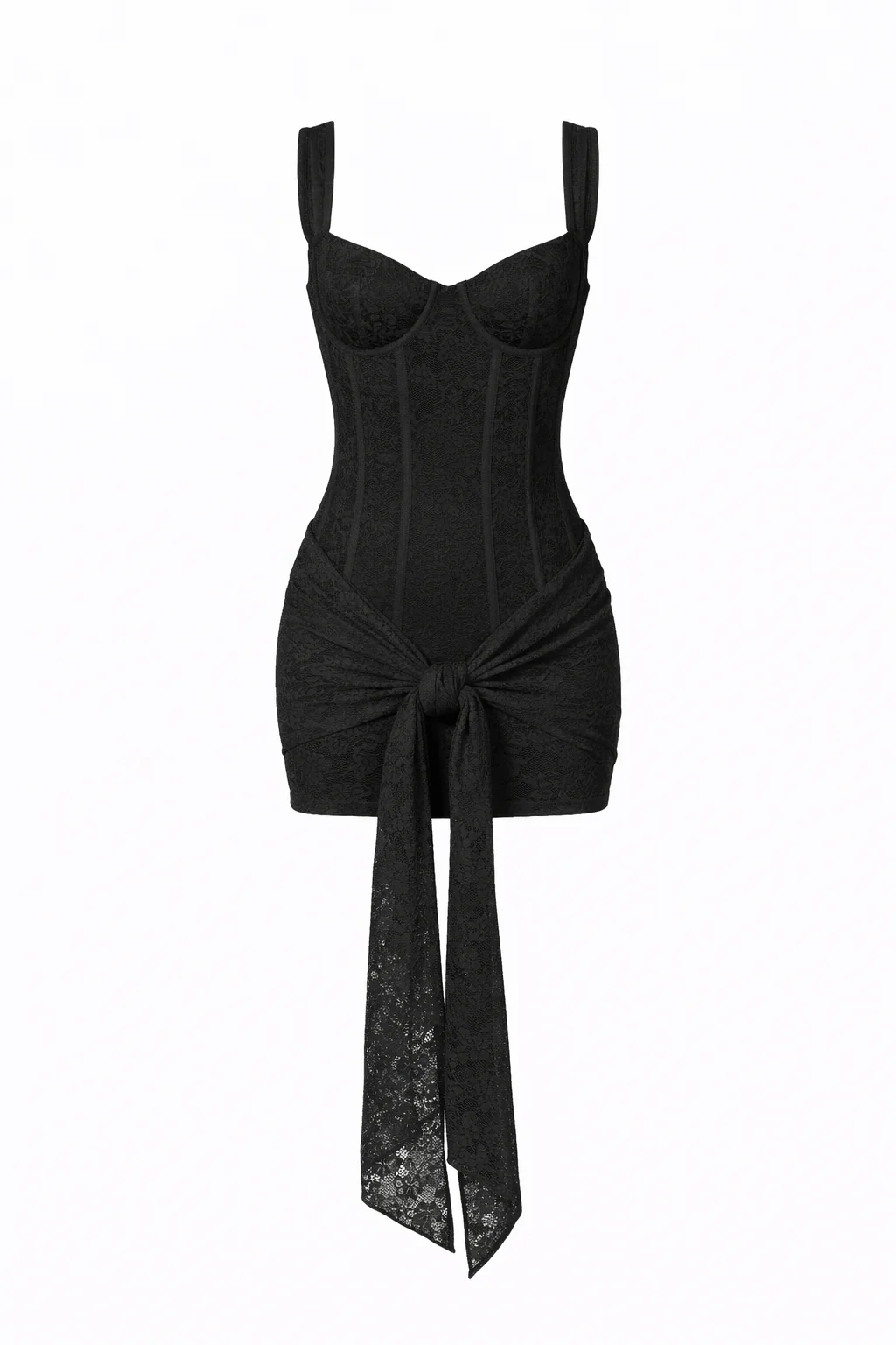 VALENTINA DRESS — Lace Corset Mini with Draped Skirt - Image 7