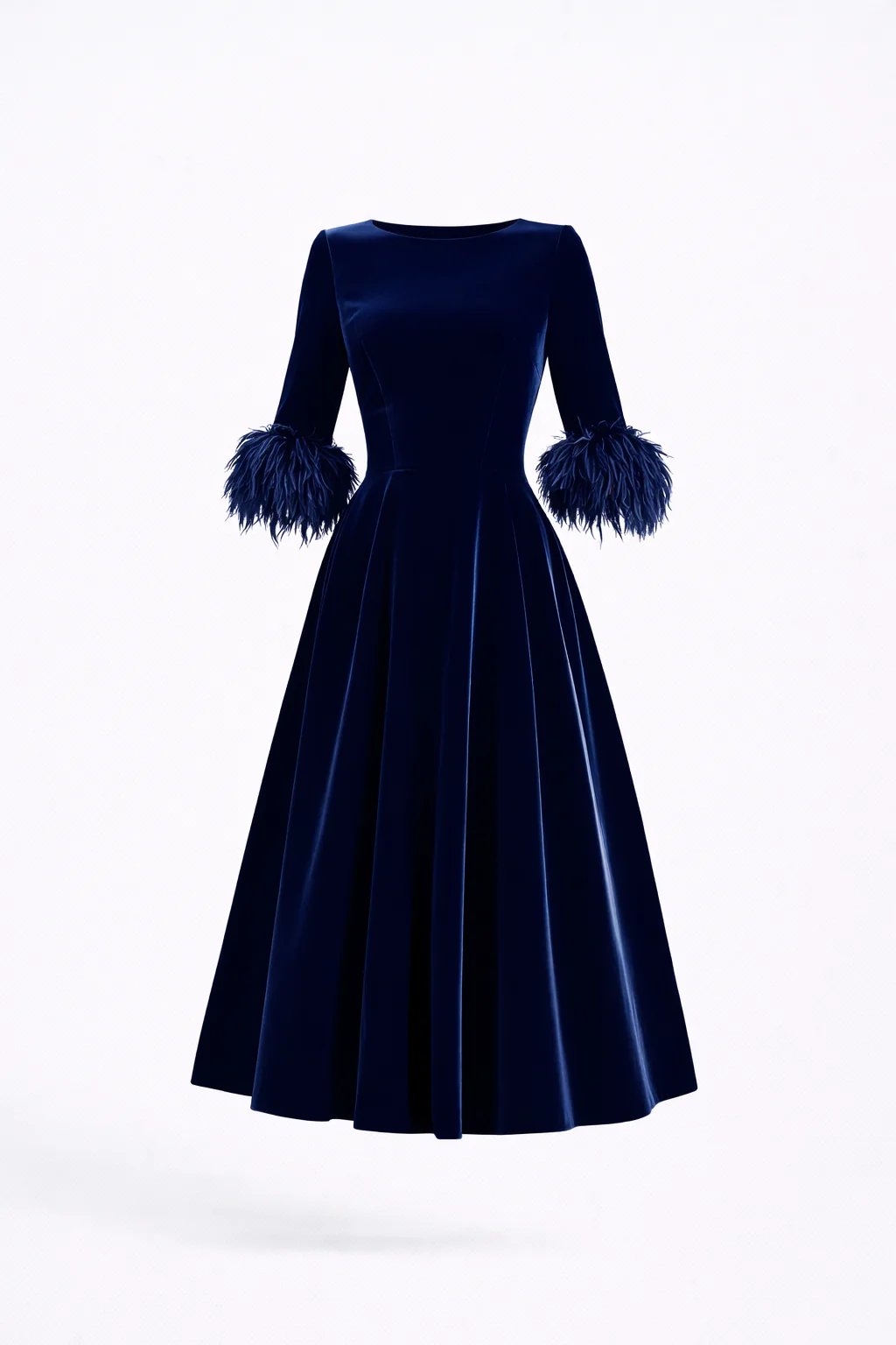Rosalie Velvet Feather-Cuff Midi Dress - Image 3