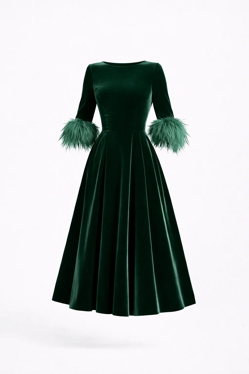 Rosalie Velvet Feather-Cuff Midi Dress - Image 4