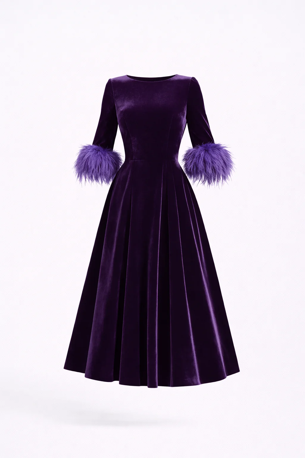 Rosalie Velvet Feather-Cuff Midi Dress - Image 5