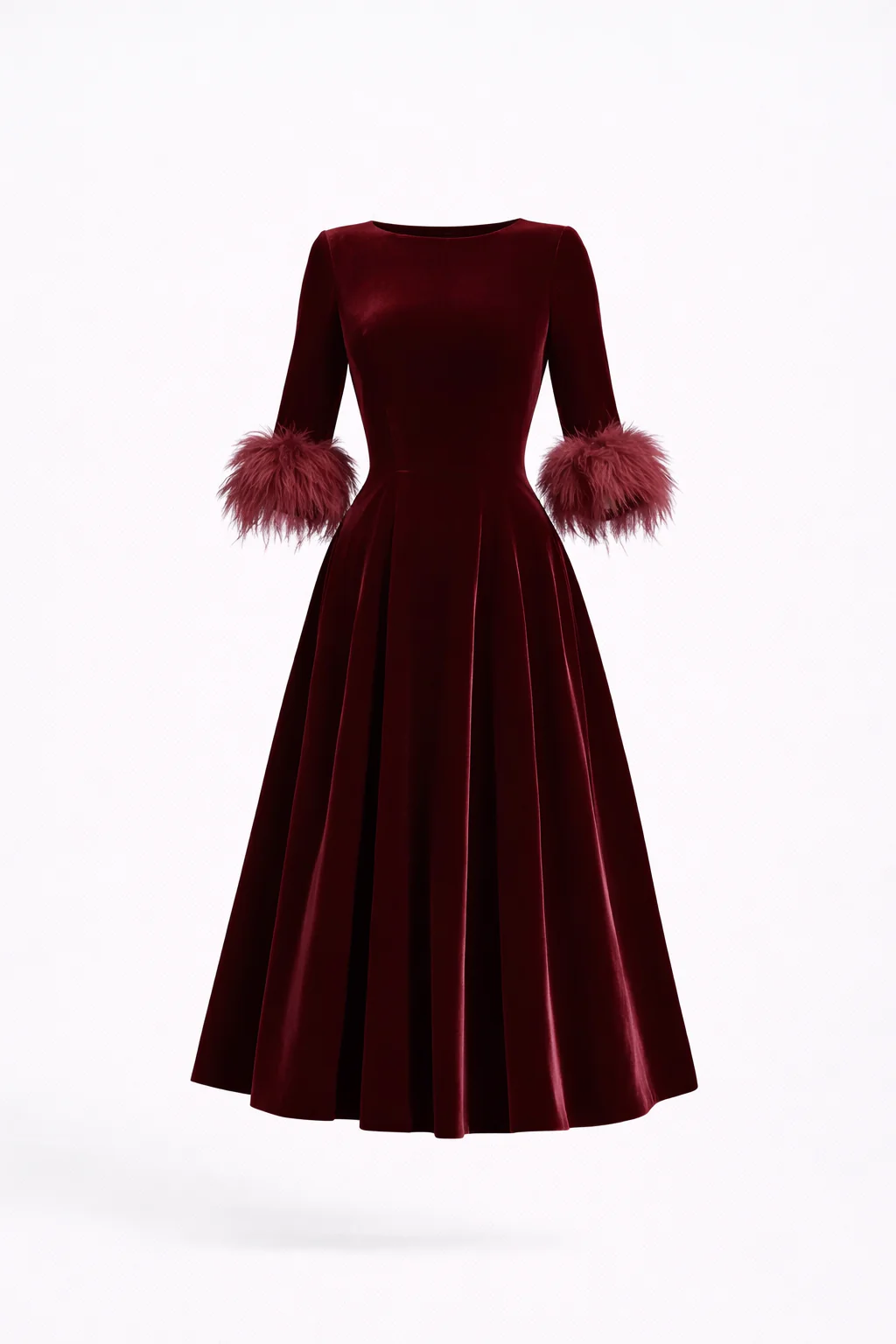 Rosalie Velvet Feather-Cuff Midi Dress - Image 6