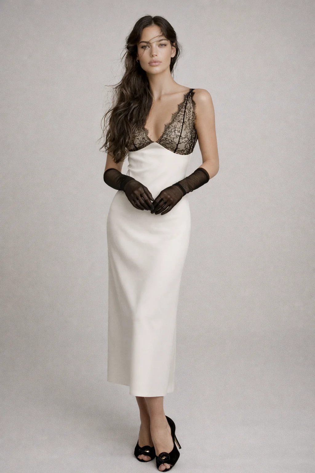 Elise Lace-Trim Satin Maxi Dress