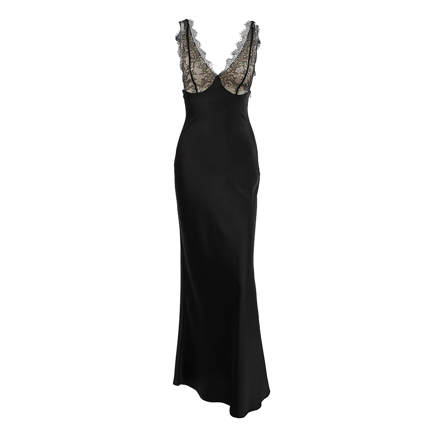 Elise Lace-Trim Satin Maxi Dress - Image 4