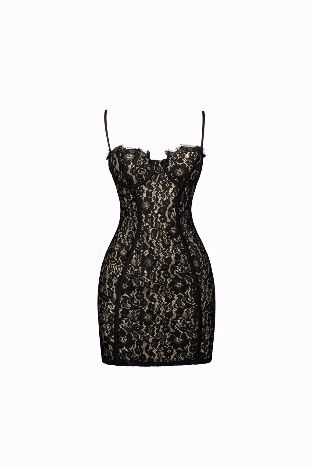 Lola Mini— Eyelash Lace Corset Dress with Spaghetti Straps - Image 3