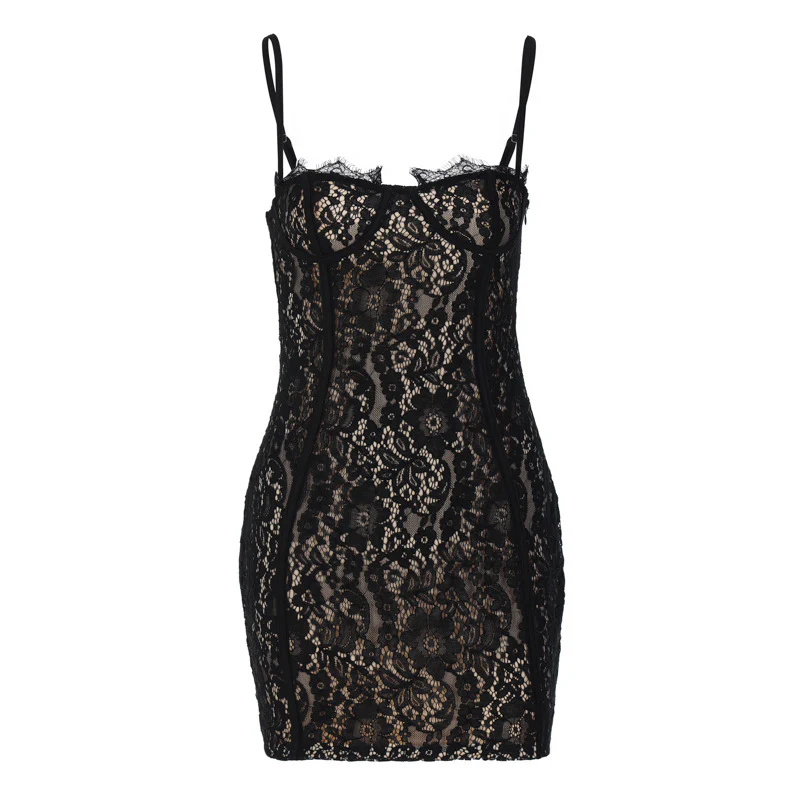 Lola Mini— Eyelash Lace Corset Dress with Spaghetti Straps - Image 5