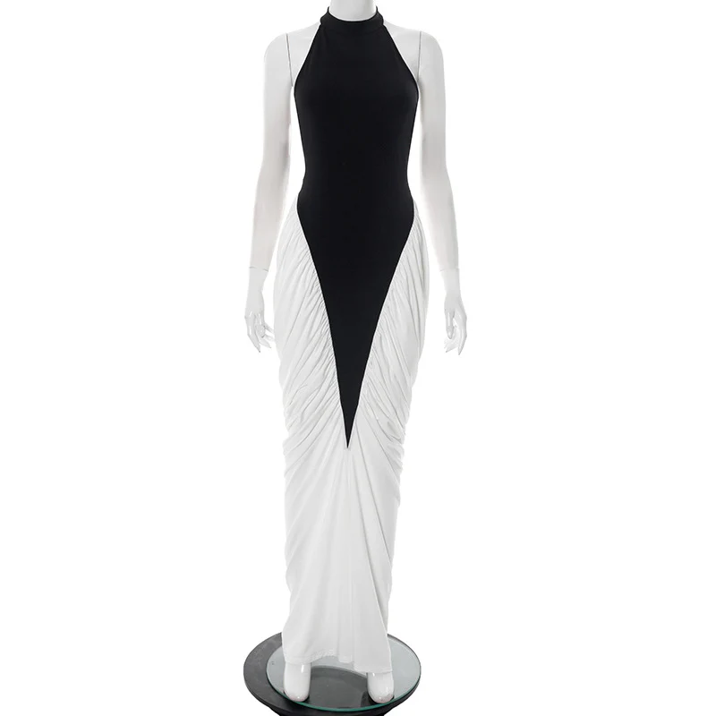 HARLOW DRESS — Halter Open-Back Contrast Maxi - Image 5