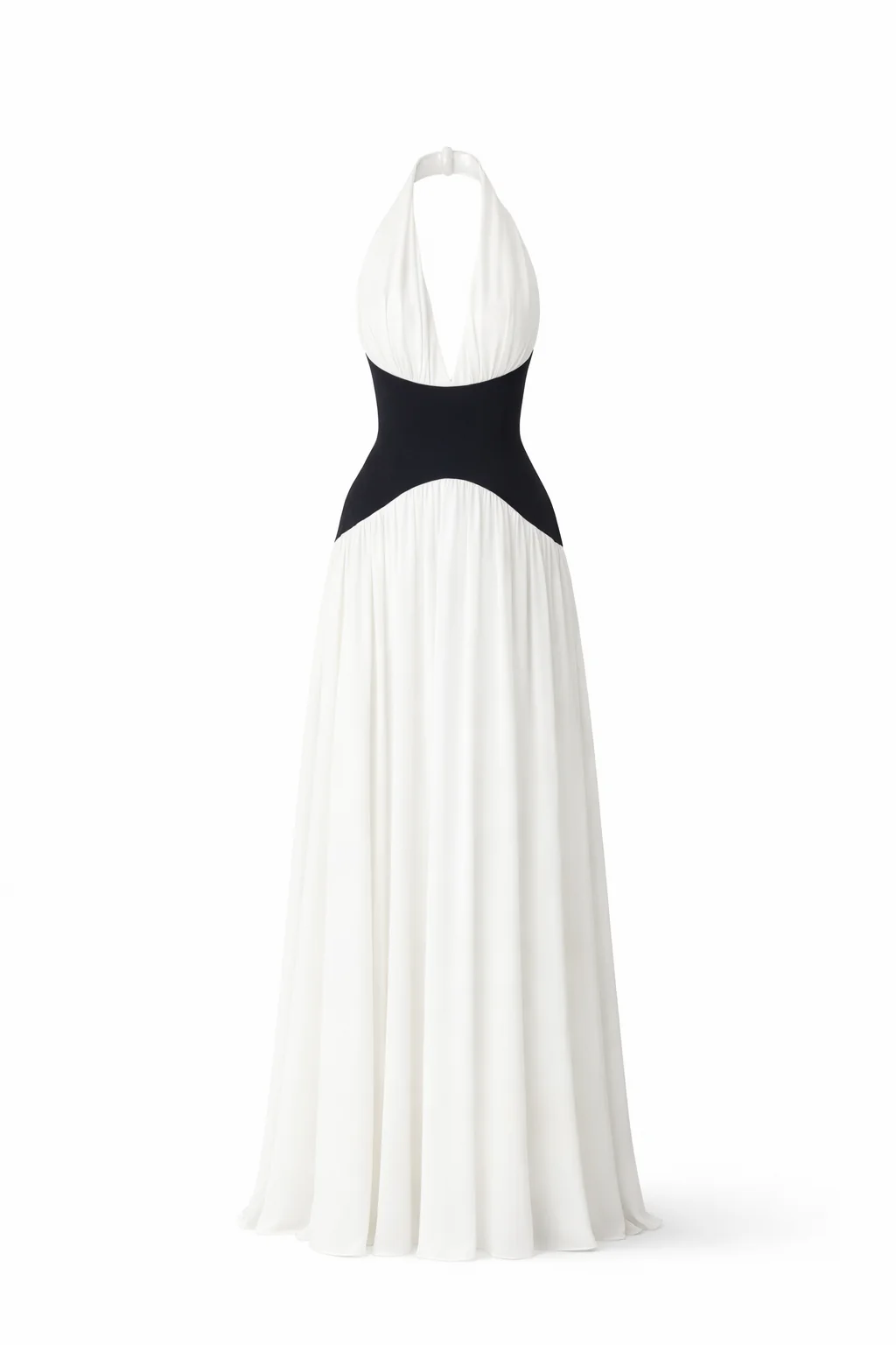 VITTORIA GOWN — Halter Neck Maxi with Sculpted Contrast Waist - Image 3