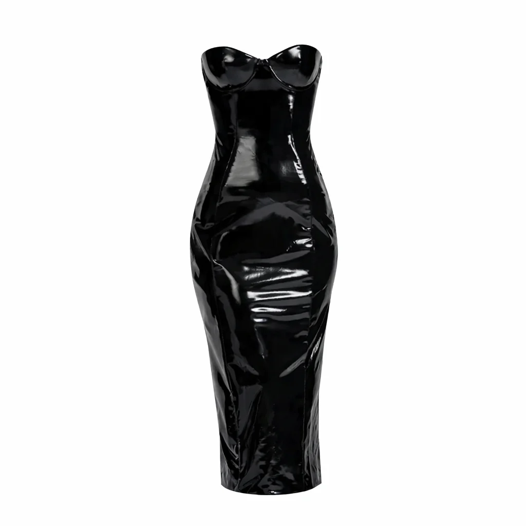 Dominique Patent Leather Bustier Midi Dress - Image 3