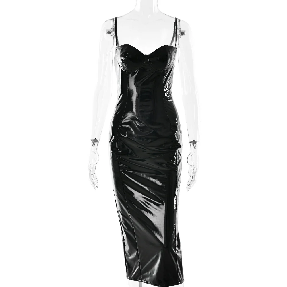Dominique Patent Leather Bustier Midi Dress - Image 6