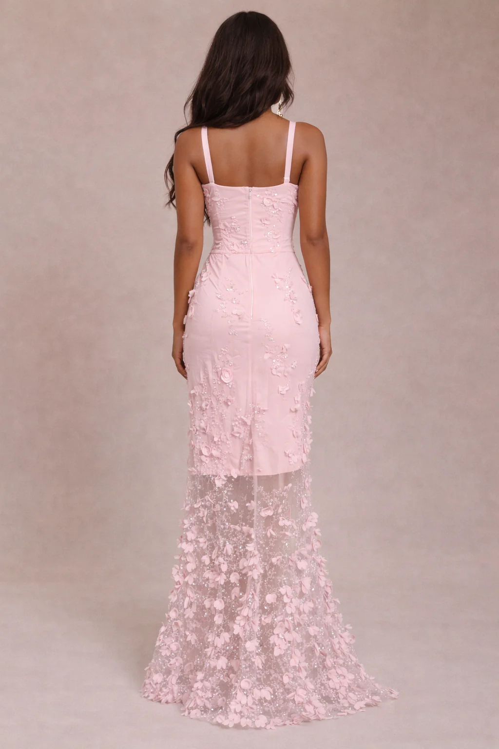 ROSALIND DRESS — Floral Appliqué Slip Maxi with High Slit - Image 2