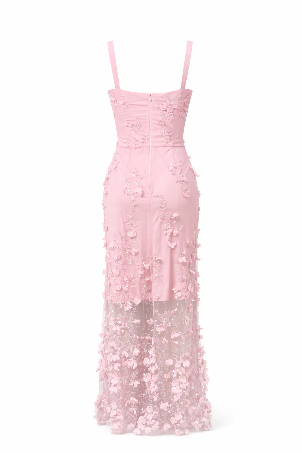 ROSALIND DRESS — Floral Appliqué Slip Maxi with High Slit - Image 4
