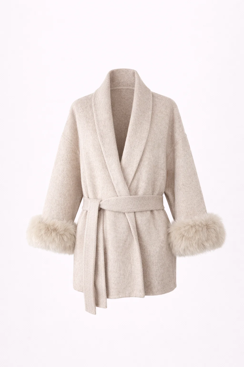 Chamonix Coat — Belted Wool-Blend Coat with Faux Fur Trim - Image 3