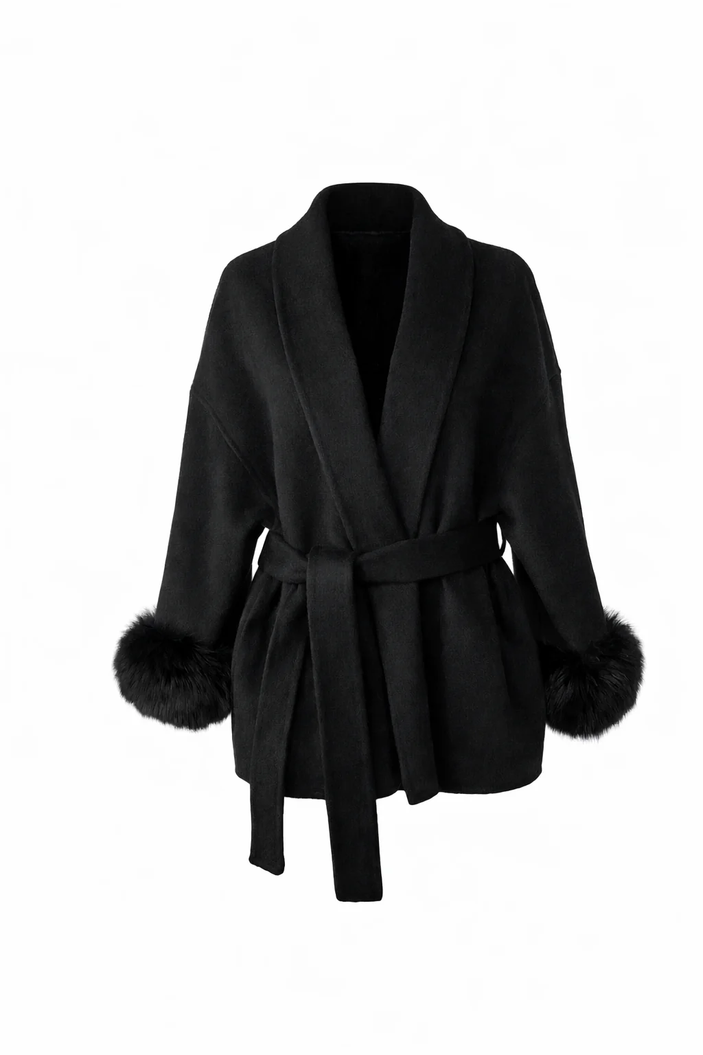 Chamonix Coat — Belted Wool-Blend Coat with Faux Fur Trim - Image 4