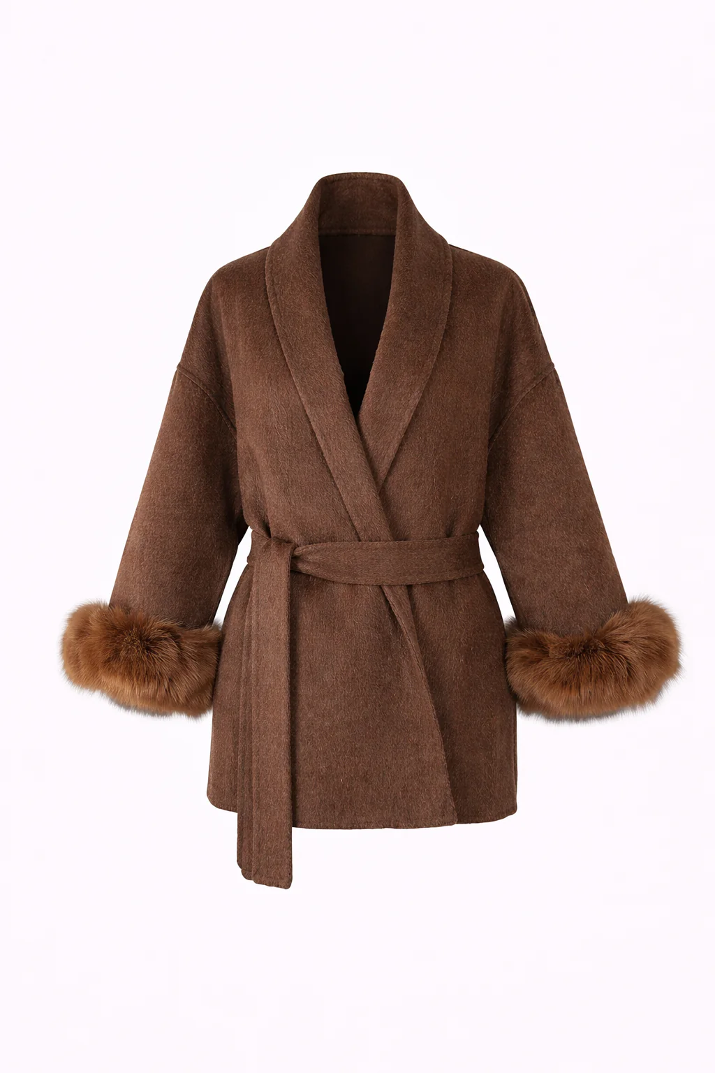 Chamonix Coat — Belted Wool-Blend Coat with Faux Fur Trim - Image 5