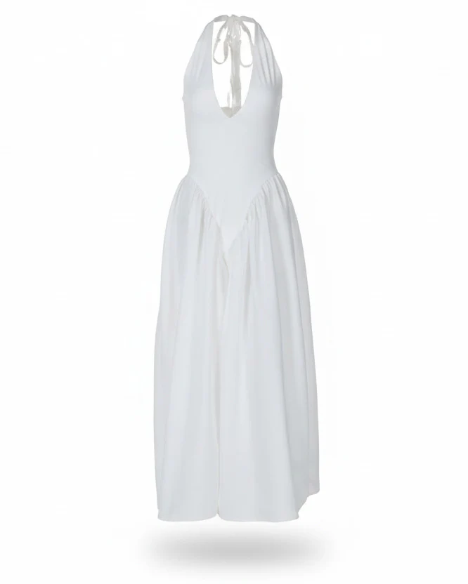 RIVIERA SWING DRESS — Plunging Halter Midi with Full Skirt - Image 13
