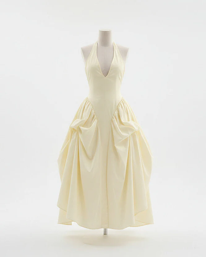 RIVIERA SWING DRESS — Plunging Halter Midi with Full Skirt - Image 4