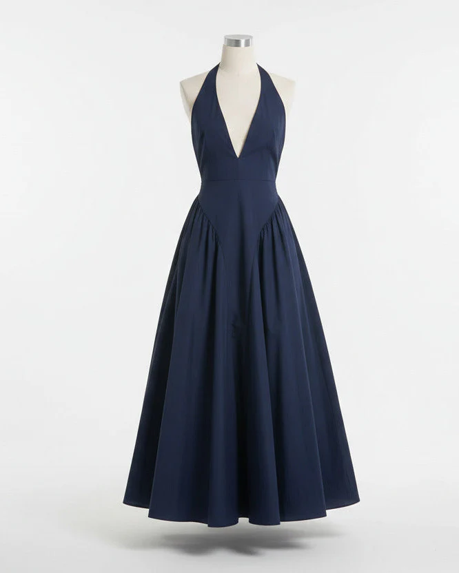 RIVIERA SWING DRESS — Plunging Halter Midi with Full Skirt - Image 7