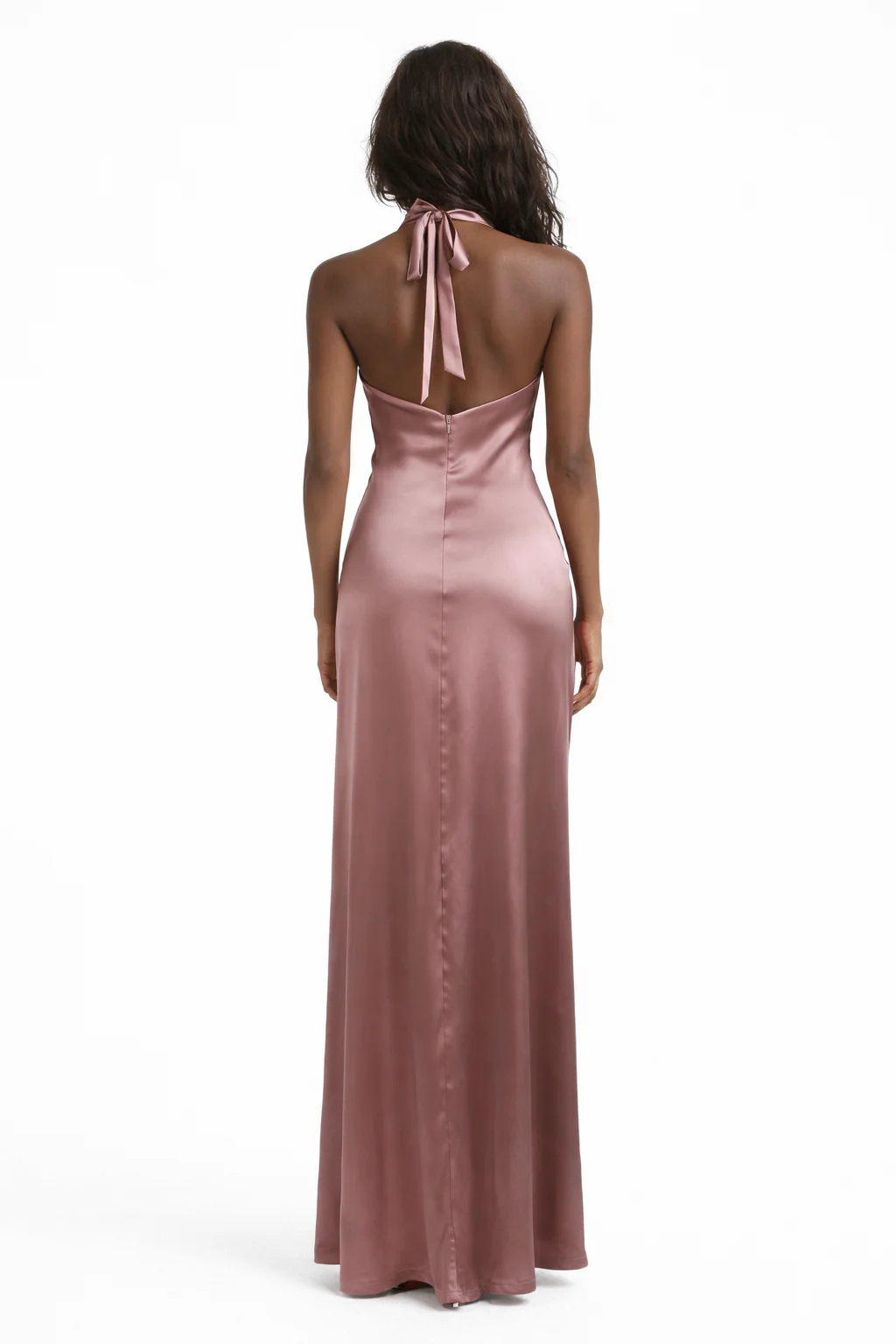 SERAPHINE HALTER GOWN — High-Neck Satin Slit Dress - Image 2