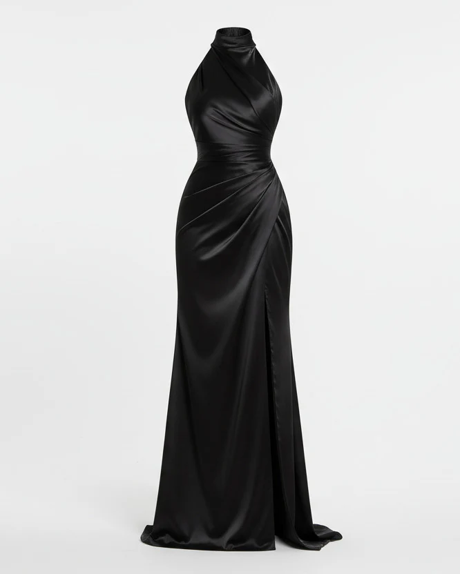SERAPHINE HALTER GOWN — High-Neck Satin Slit Dress - Image 4