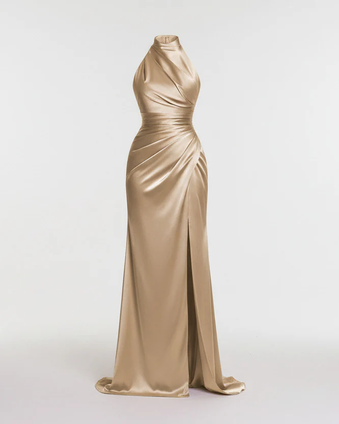 SERAPHINE HALTER GOWN — High-Neck Satin Slit Dress - Image 5