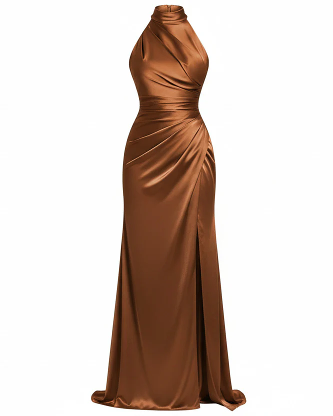SERAPHINE HALTER GOWN — High-Neck Satin Slit Dress - Image 6