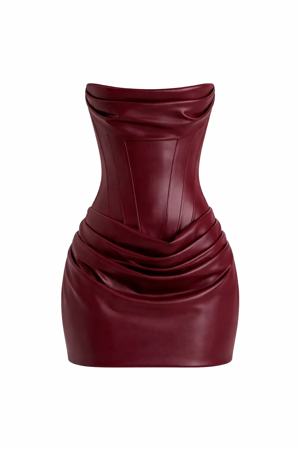 THE DOMINIQUE DRESS — Strapless Corset Mini with Draped Leather Panels - Image 3