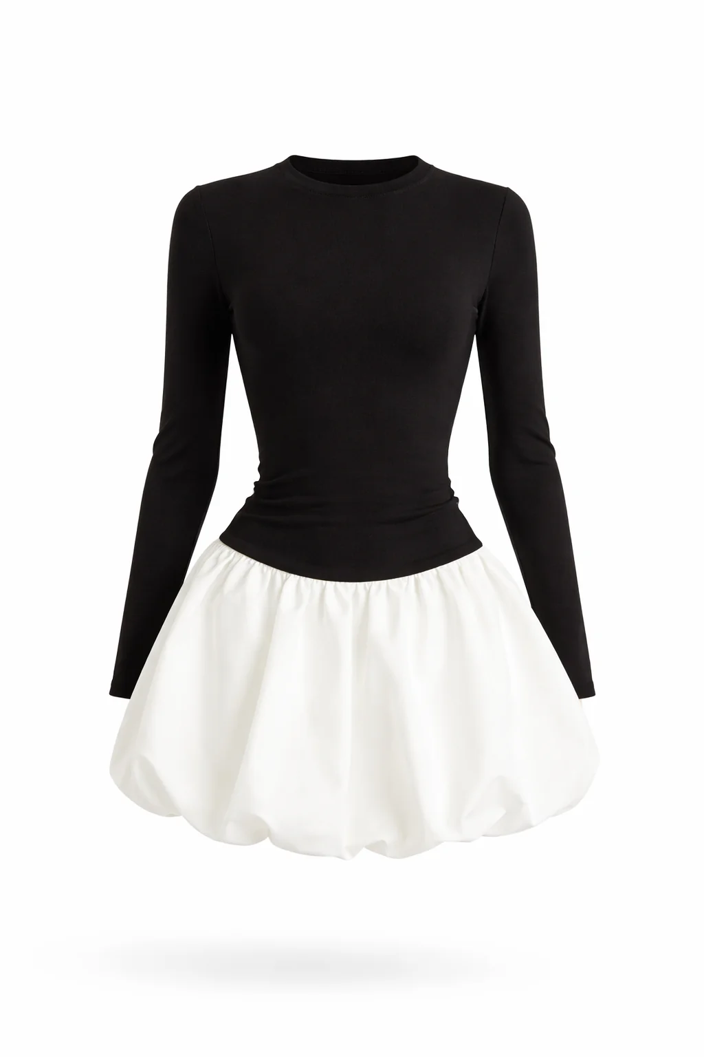 JULIETTE DRESS — Colorblock Long-Sleeve Mini with Bubble Skirt - Image 2