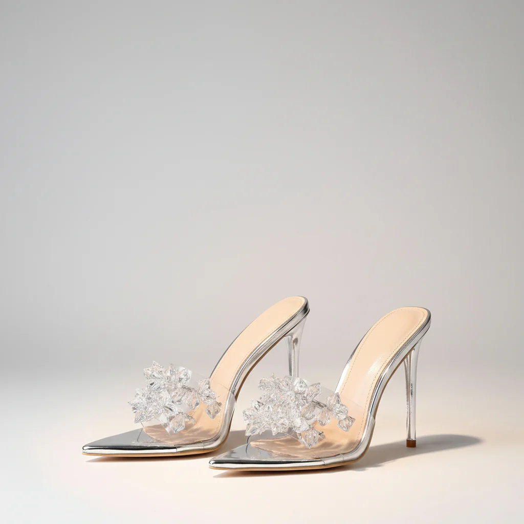 Isla Crystal Cluster Clear Stiletto Mules - Image 3