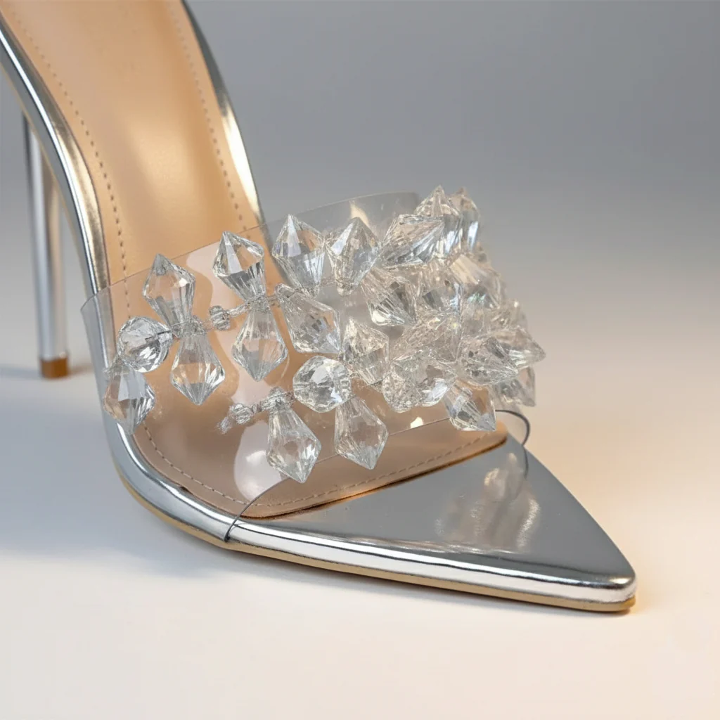 Isla Crystal Cluster Clear Stiletto Mules - Image 4