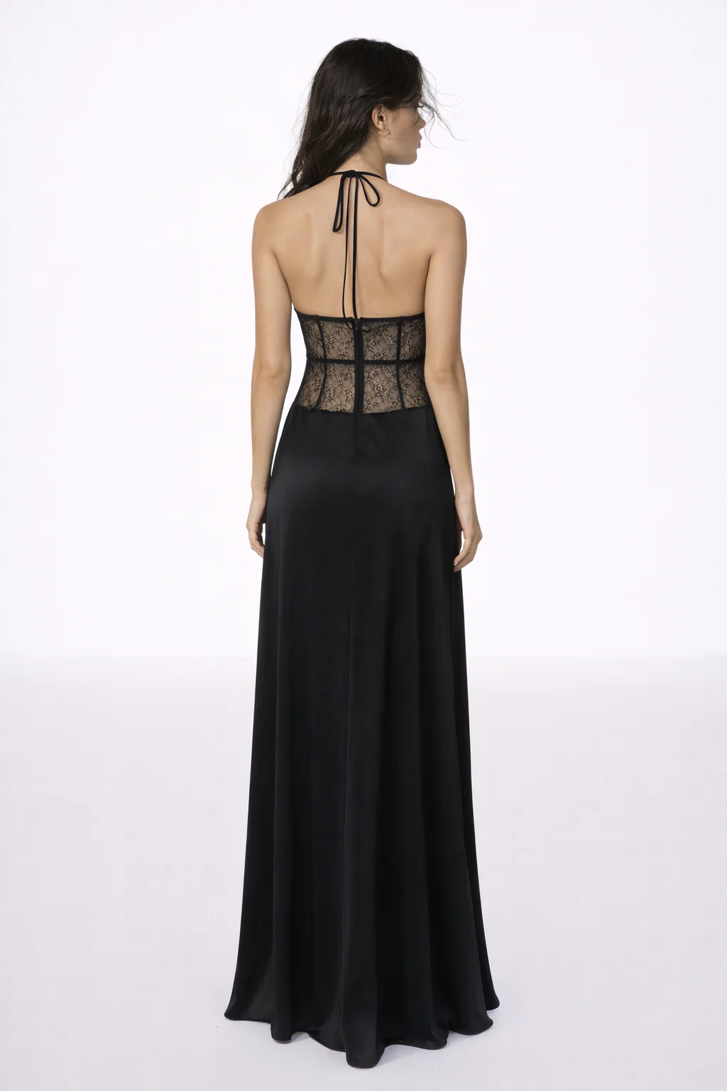 VALENCIA GOWN — Halter Deep-V Satin Maxi with Lace Waist - Image 2