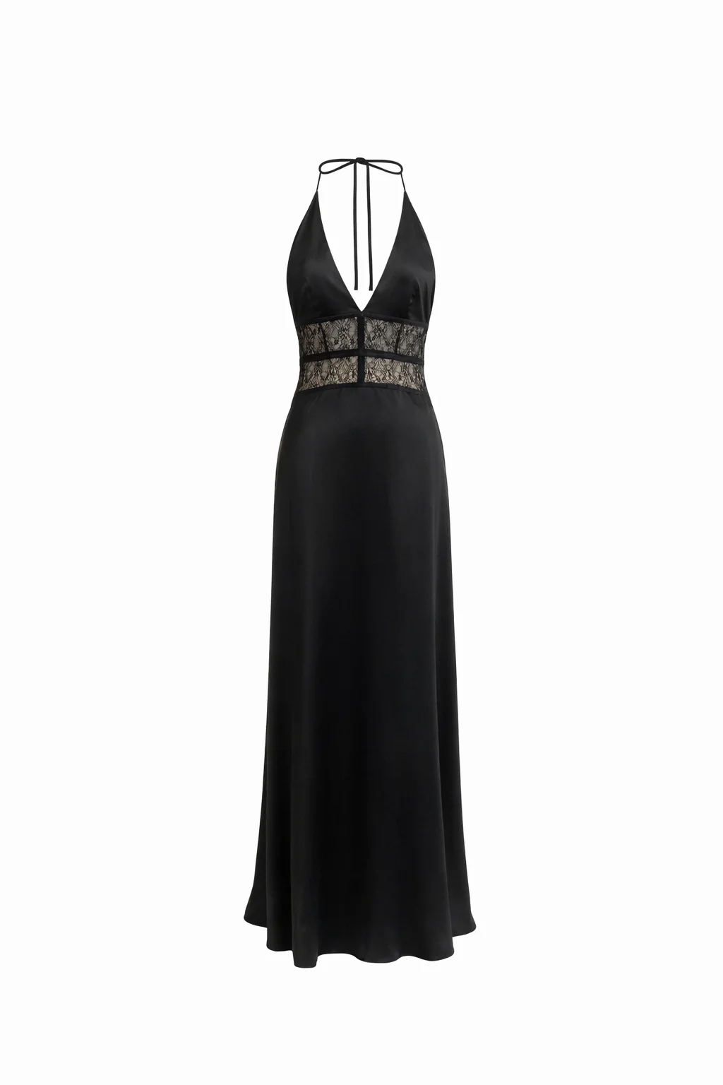 VALENCIA GOWN — Halter Deep-V Satin Maxi with Lace Waist - Image 3