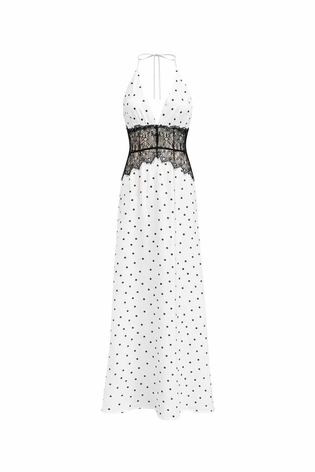 VALENCIA GOWN — Halter Deep-V Satin Maxi with Lace Waist - Image 4