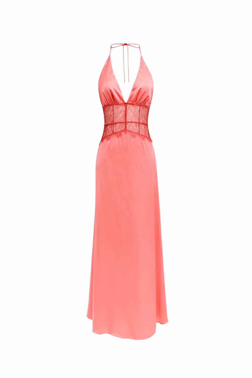 VALENCIA GOWN — Halter Deep-V Satin Maxi with Lace Waist - Image 5