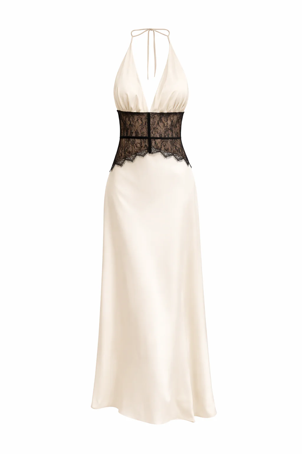 VALENCIA GOWN — Halter Deep-V Satin Maxi with Lace Waist - Image 9