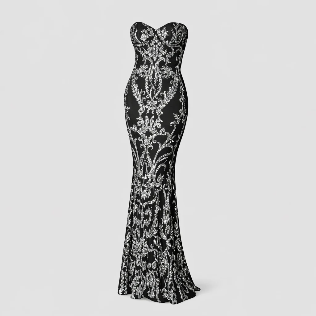 Baroque Gown— Strapless Sequin Embroidered Mermaid Dress - Image 10