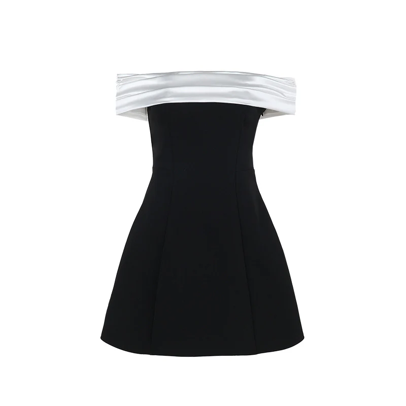SERENA DRESS — Off-Shoulder Colorblock Mini with Structured Skirt - Image 3