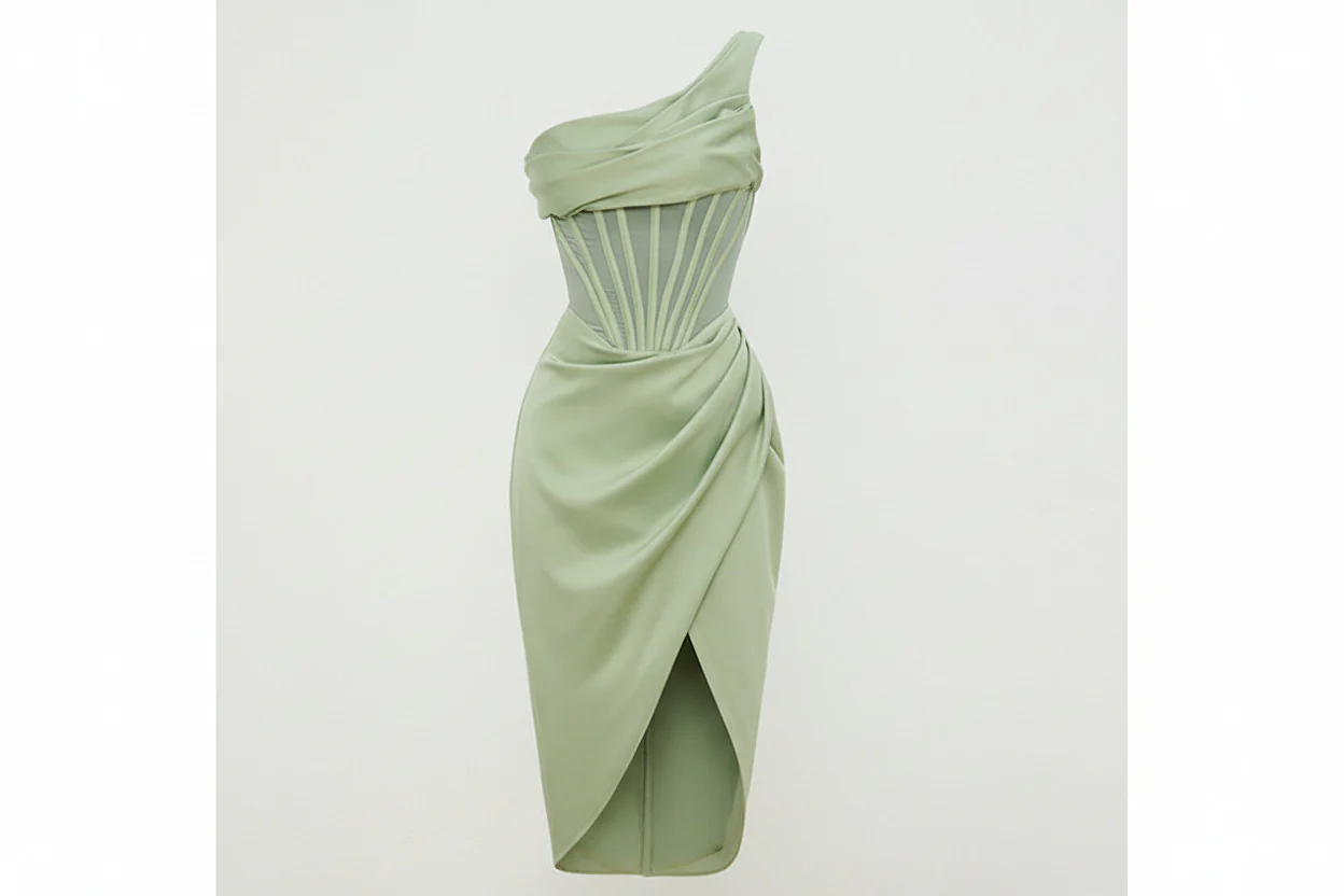AURELIA DRESS — Asymmetric Corset Midi with Slit - Image 3
