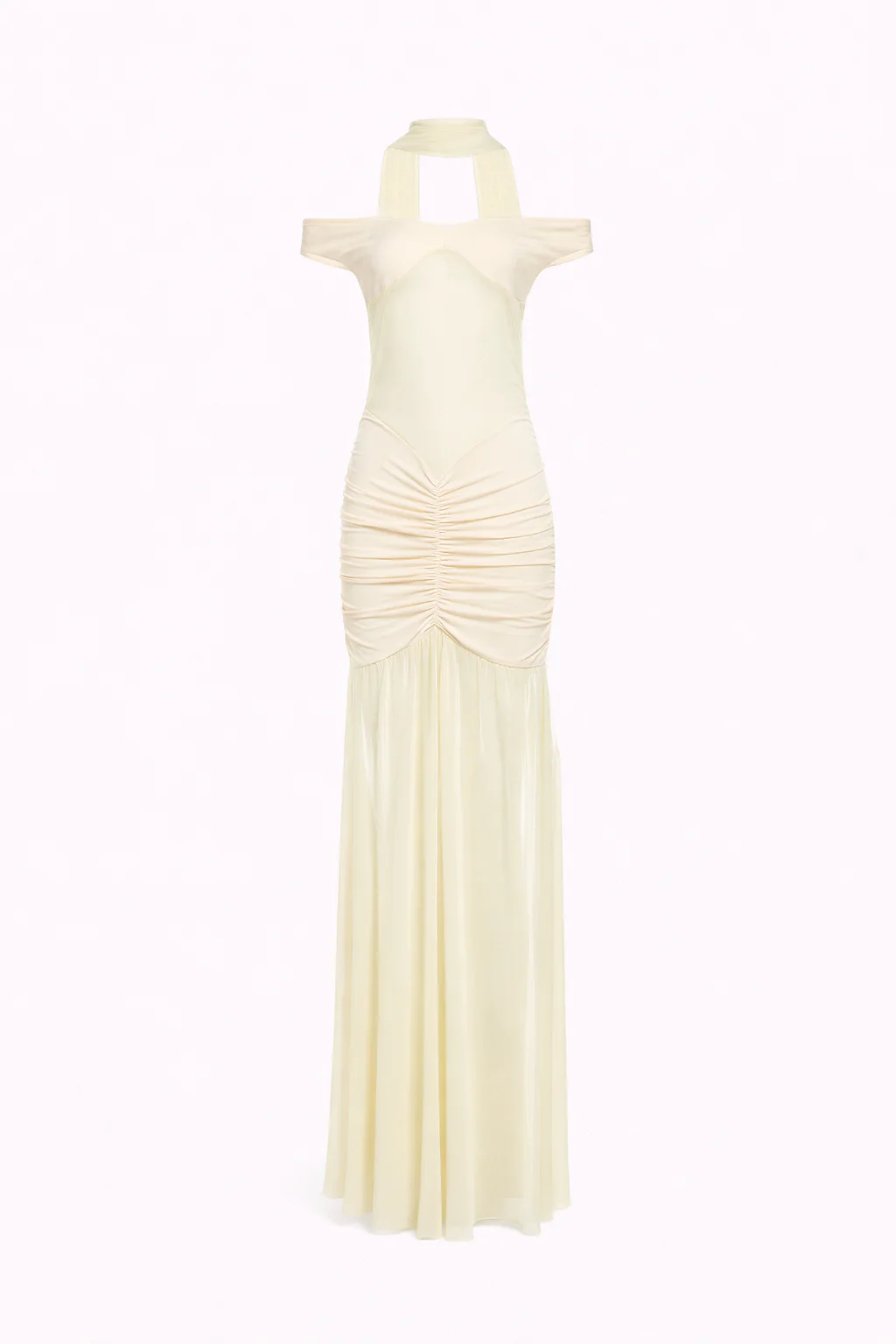 THE ELISE GOWN — Ruched Off-Shoulder Mesh Maxi with Thigh Split - Image 2