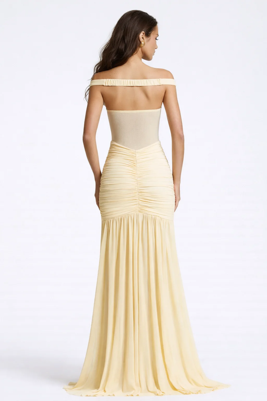 THE ELISE GOWN — Ruched Off-Shoulder Mesh Maxi with Thigh Split - Image 3