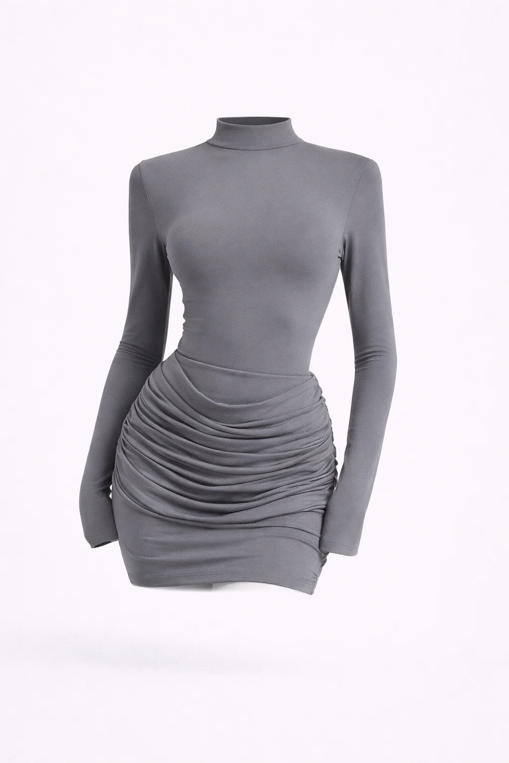 THE MOCHA RUCHED MINI — Long Sleeve High-Neck Bodycon - Image 4