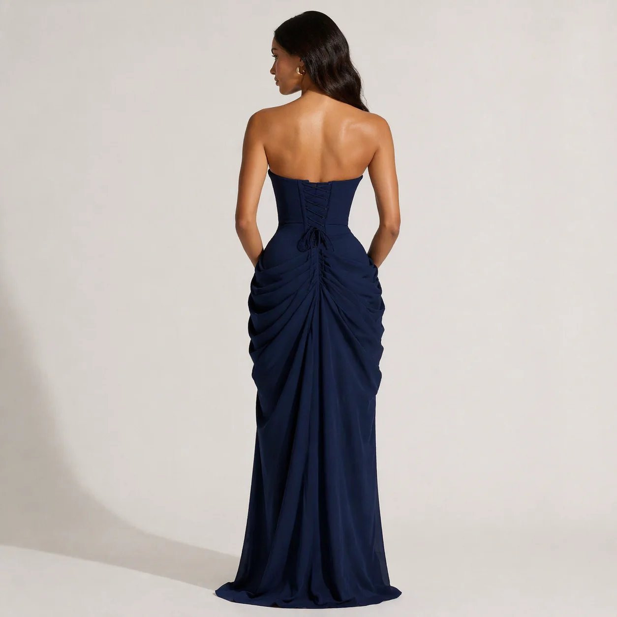 CELESTE MAXI — Strapless Ruched Slit Gown - Image 2