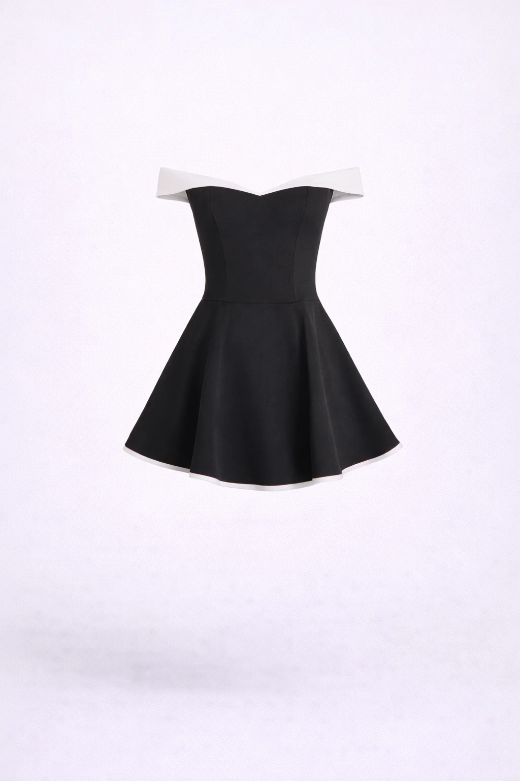 Coco Mini Dress— Off-Shoulder Contrast Trim Skater Dress - Image 3