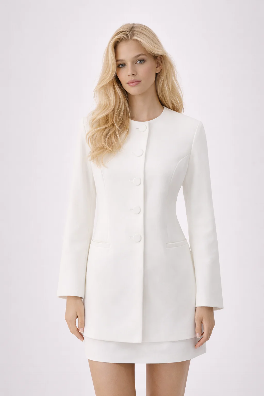 MADELEINE SET — Round-Neck Tailored Jacket with Mini Skirt