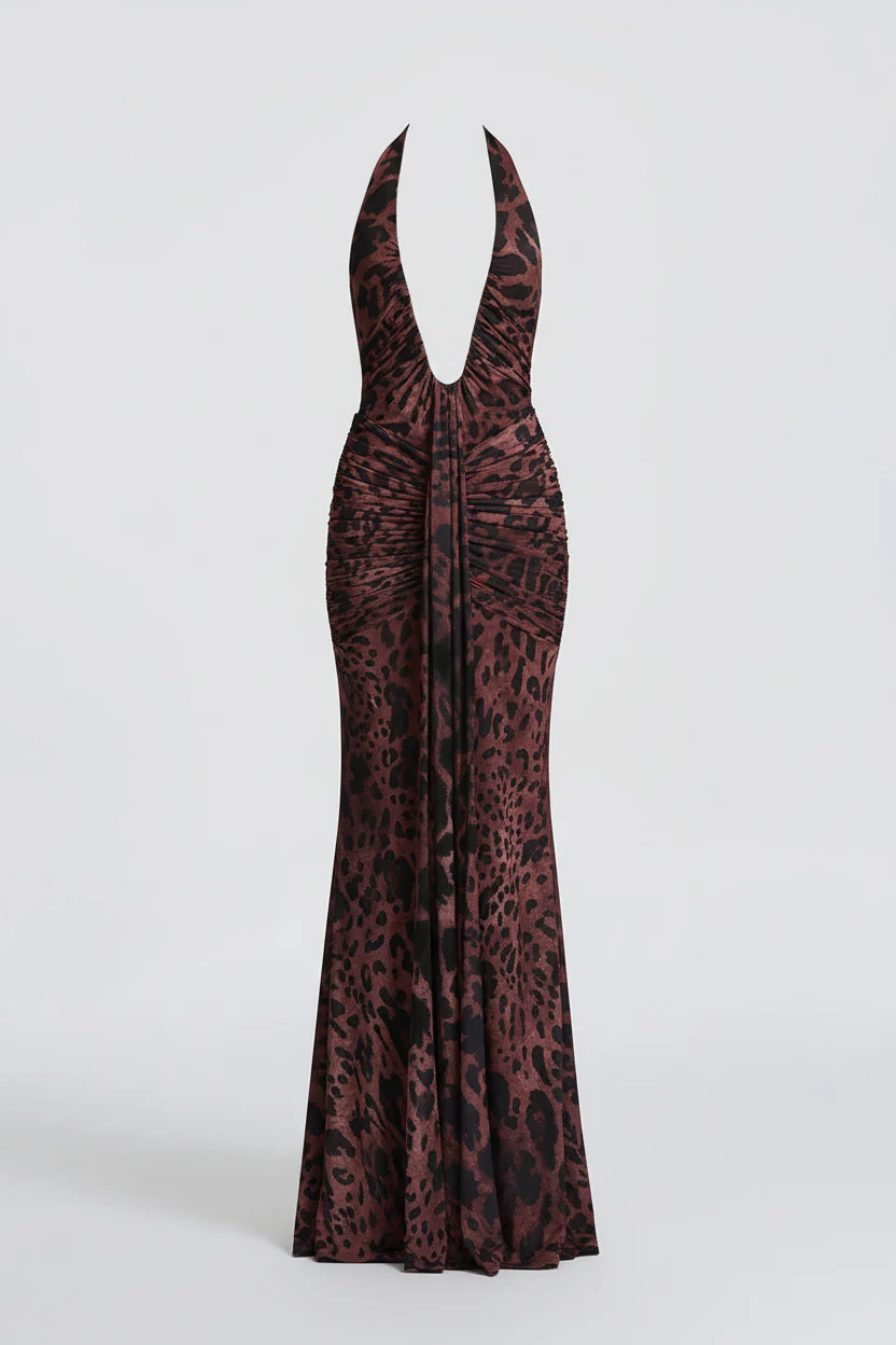 THE NOIRÉ DRESS — Deep-V Halter Leopard Maxi - Image 3