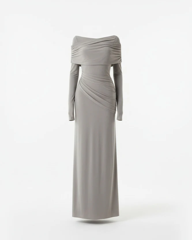 AURELIA GOWN — Draped Long-Sleeve Maxi Dress - Image 4