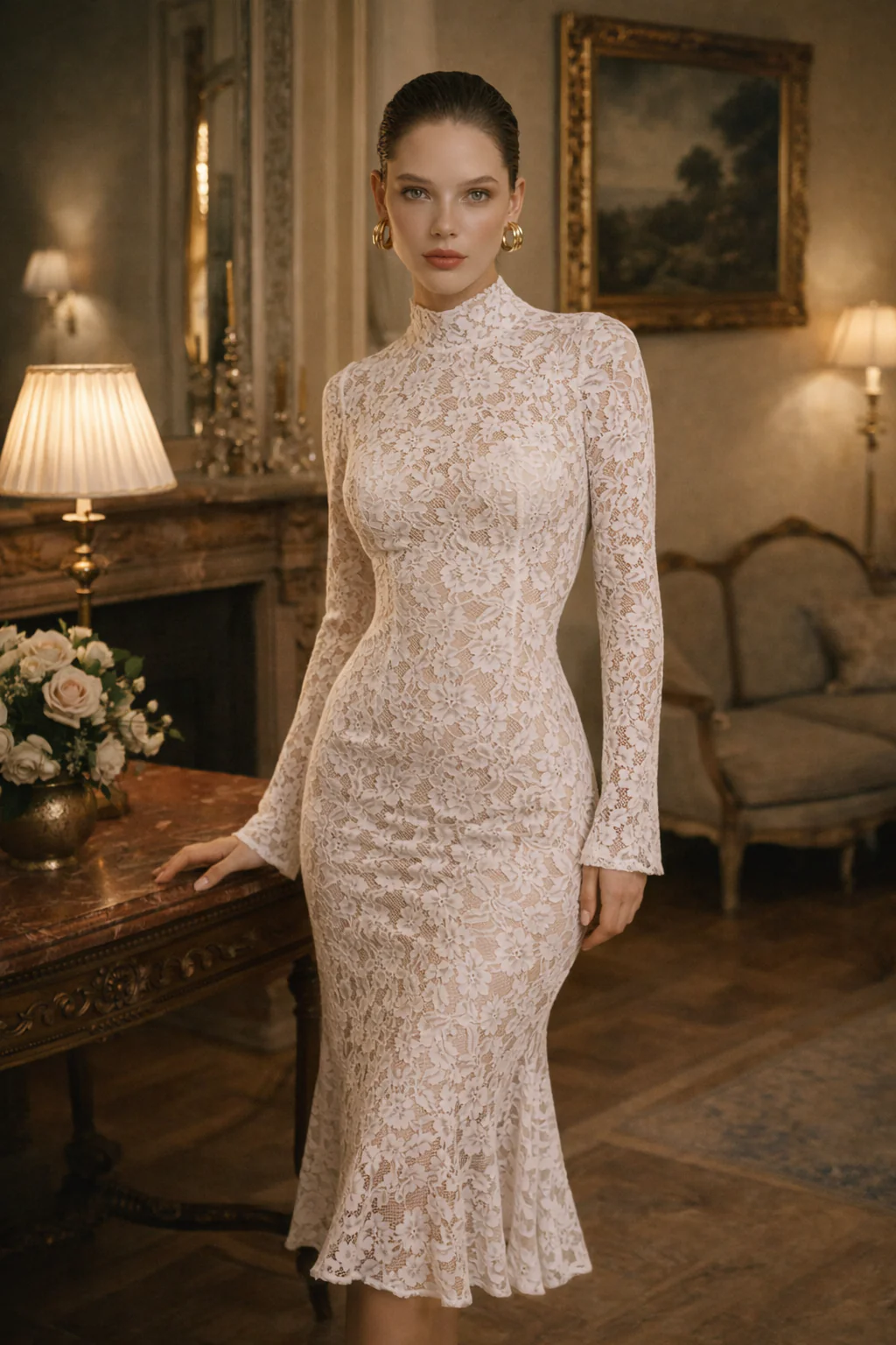 ELOISE DRESS — High-Neck Lace Midi with Ruffle Hem - Image 3