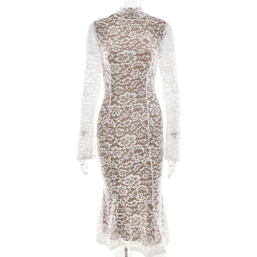 ELOISE DRESS — High-Neck Lace Midi with Ruffle Hem - Image 4