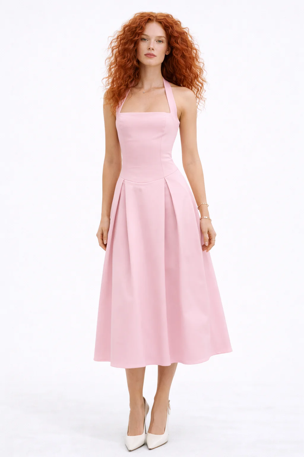 LUCIA DRESS — Halter Neck Open Back Midi Dress