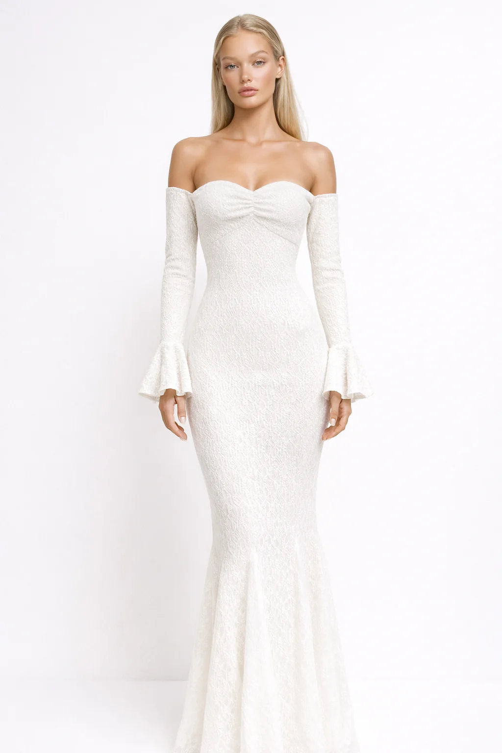ODETTE GOWN — Off-Shoulder Mermaid with Bell Sleeves