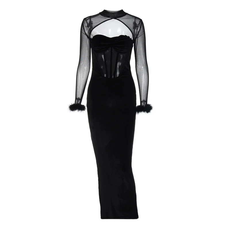 Bianca Velour Mesh Corset Maxi Dress - Image 3